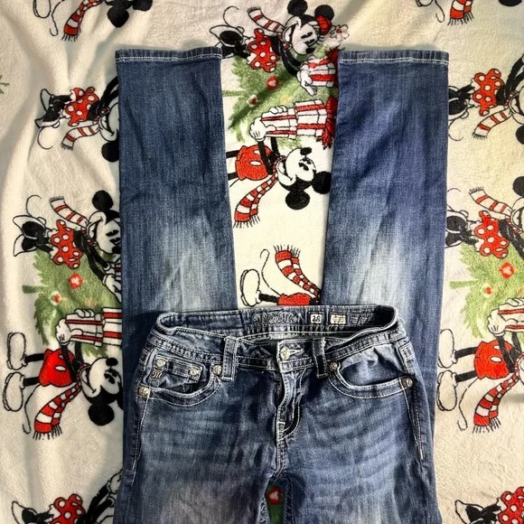 Miss Me Blue Straight Leg Jeans with Intricate Pocket Design - Picture 3 of 4